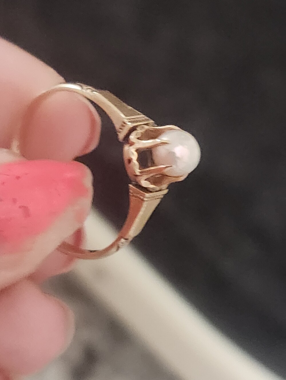 Antique 14k ylw gold Edwardian 6-prong buttercup setting natural pearl ring - Picture 3 of 16
